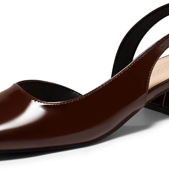 Womens Low Block Heels Synthetic D'Orsay Slingback Pumps Square Toe Work Office